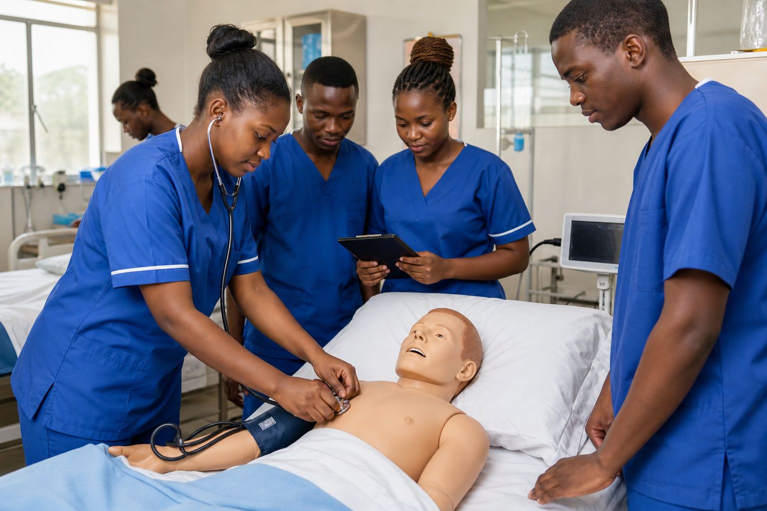 Nursing students practising clinical skills at IAT